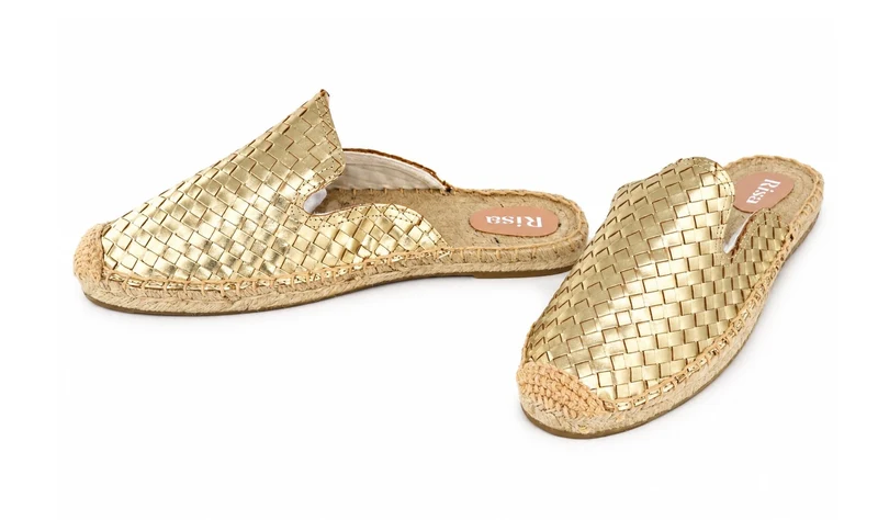 Risa Women's Woven Leather Espadrille Mule Gold - 40