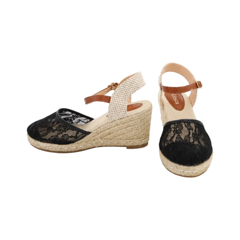 Risa Women's Lace Wedge Sandals Black - 38