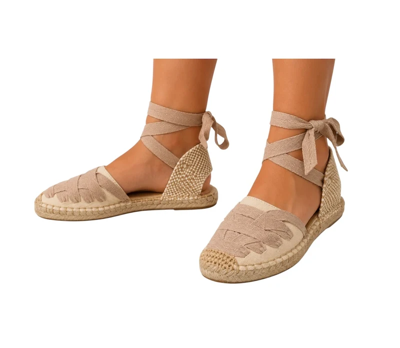 Risa Women's Crisscross Lace Espadrille Flat Shoes Light Beige - 41