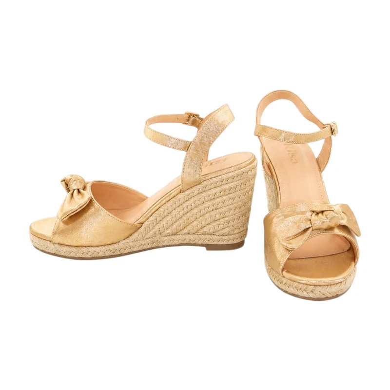 Risa Women's Satin Bow Wedge Espadrille Sandals Gold - 41