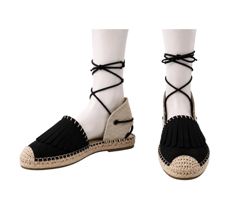 Risa Women's Fringe Espadrille Flat Shoes Black - 36
