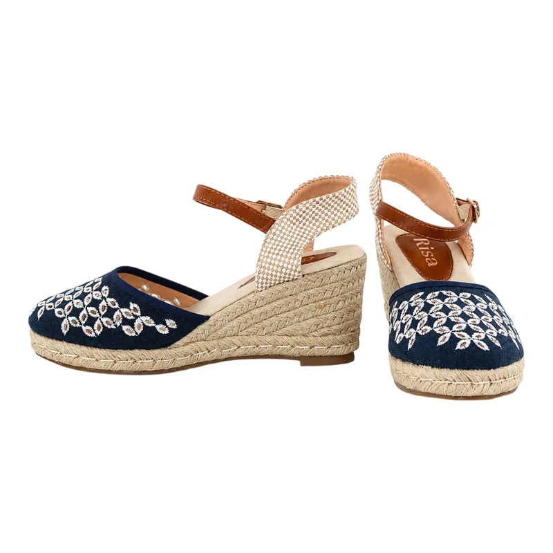 Risa Women's Embroidered Espadrille Wedge Sandals Denim Blue - 36