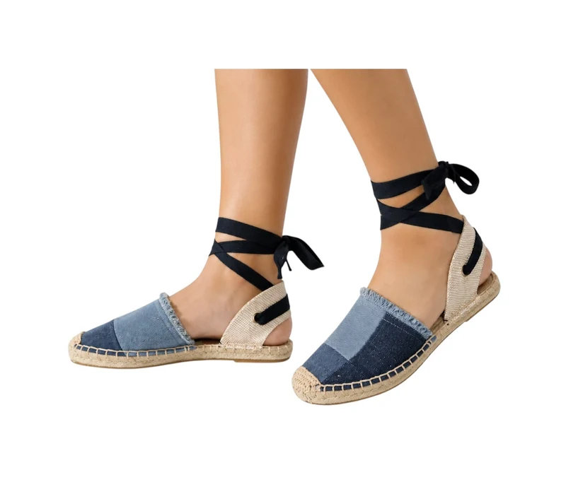 Risa Women's Lace-Up Flat Espadrille Sandals Light Blue Denim - 38