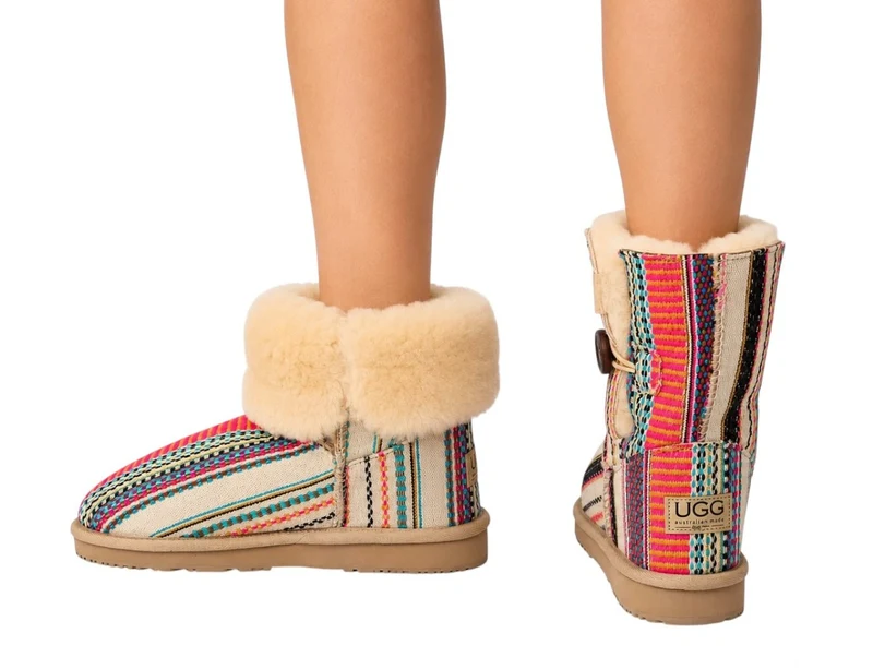 UGG Women's Aztec Sheepskin Boots with Side Button Multi Color - 44.5