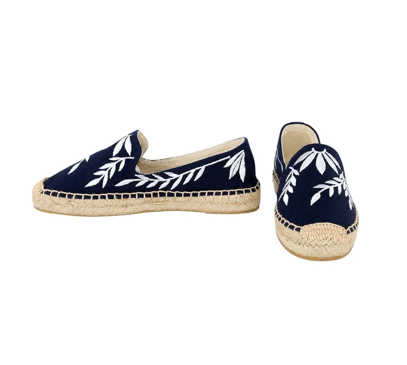 Risa Women's Leaf Embroidered Espadrille Slip-On Shoes Navy Blue - 41