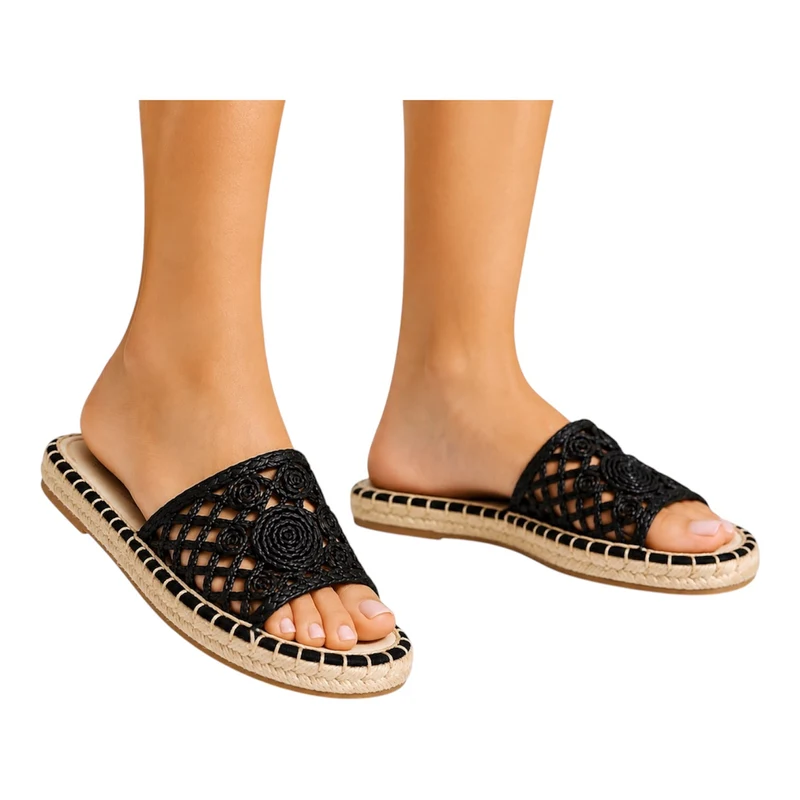 Risa Women's Floral Crochet Espadrille Mule Slides Black - 36