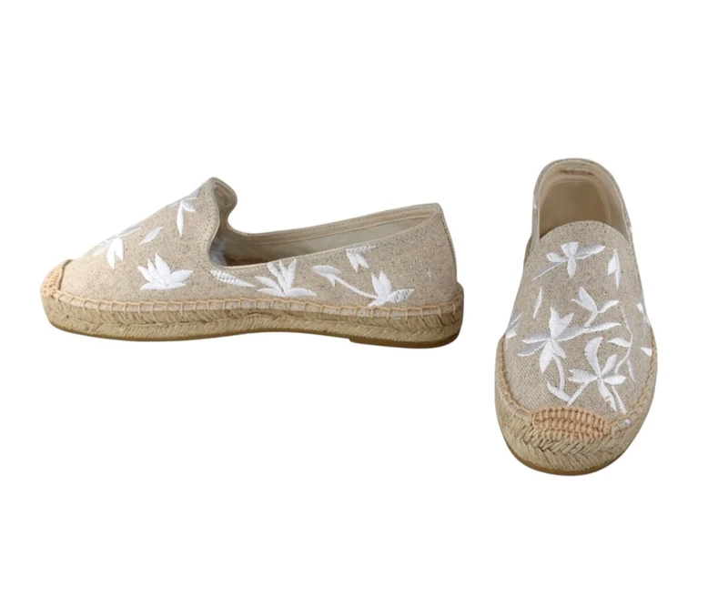 Risa Women's White Leaf Embroidered Espadrille Slip-On Shoes Beige - 37
