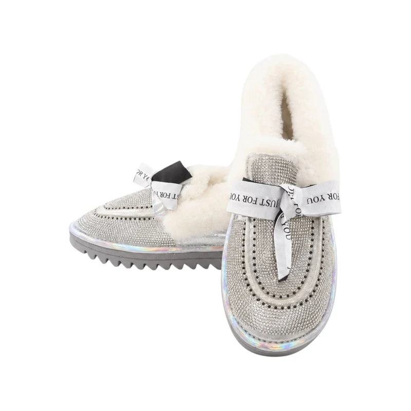 Risa Women's Lined Slip-On Shoes with Rhinestone Bow White - 35