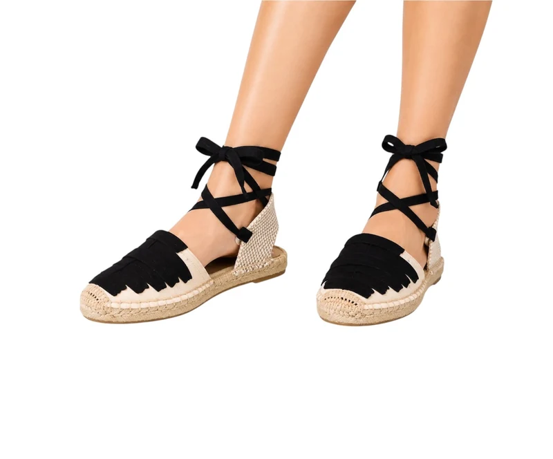 Risa Women's Crisscross Lace Espadrille Flat Shoes Black - 40