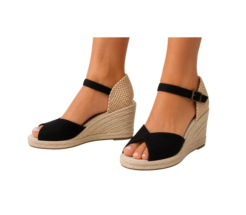 Risa Women's Open-Toe Wedge Espadrille Sandals Black - 41