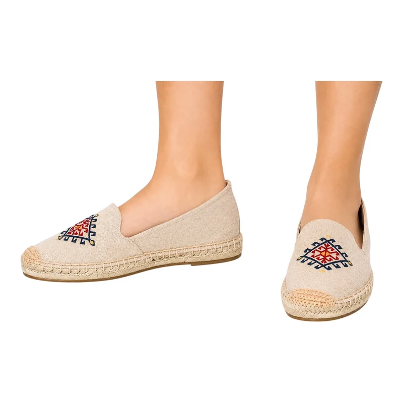 Risa Women's Tribal Embroidered Espadrille Slip-On Shoes Beige - 41