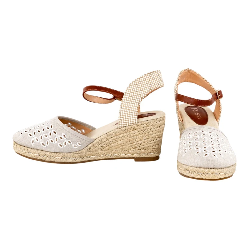 Risa Women's Embroidered Espadrille Wedge Sandals Champagne - 40