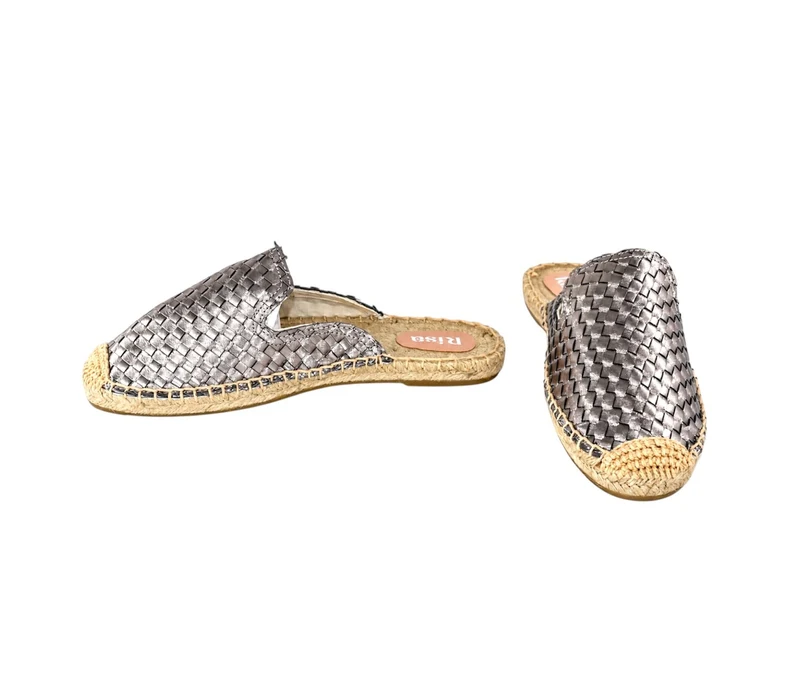 Risa Women's Woven Leather Espadrille Mule Gunmetal - 41