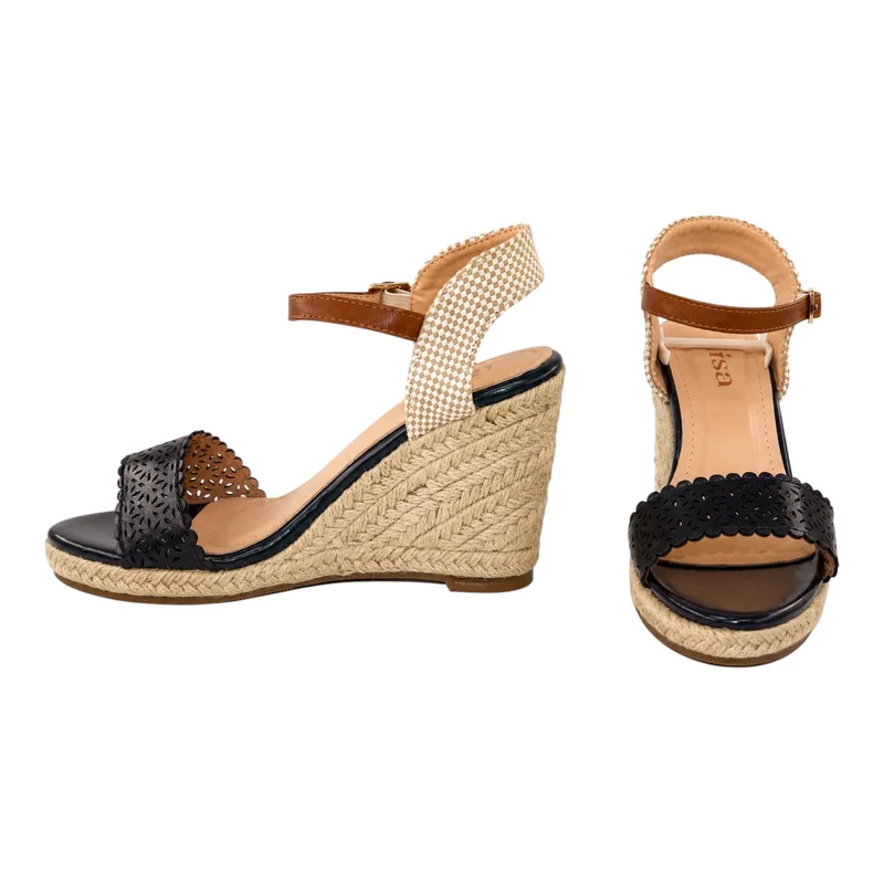 Risa Women's Laser-Cut Wedge Sandals Black - 37